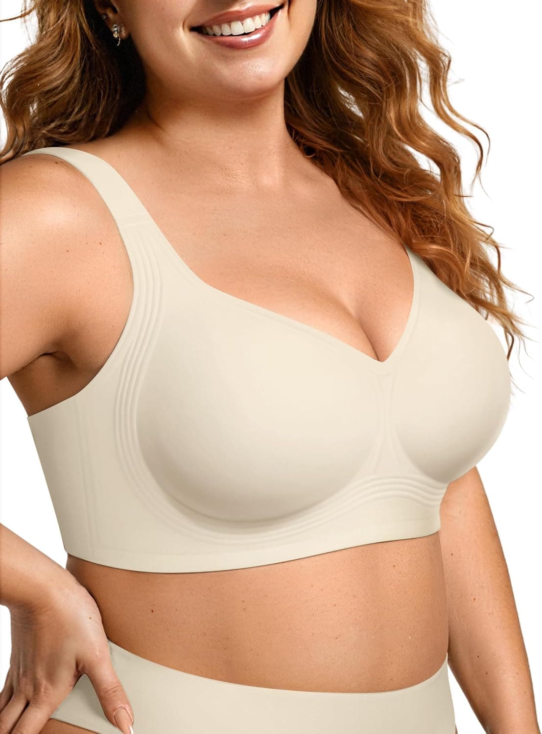 Women's Seamless Wireless Push-Up Bra, Comfortable Full Coverage, Beige, Size M