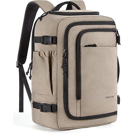 Mochila de viaje de equipaje de mano 17.3" LIGHT FLIGHT apta para TSA (Champán, Gris)