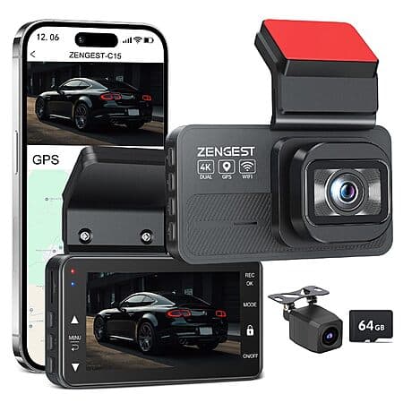 Cámara dual Zengest 4K+1080P, WiFi 5G, tarjeta 64GB