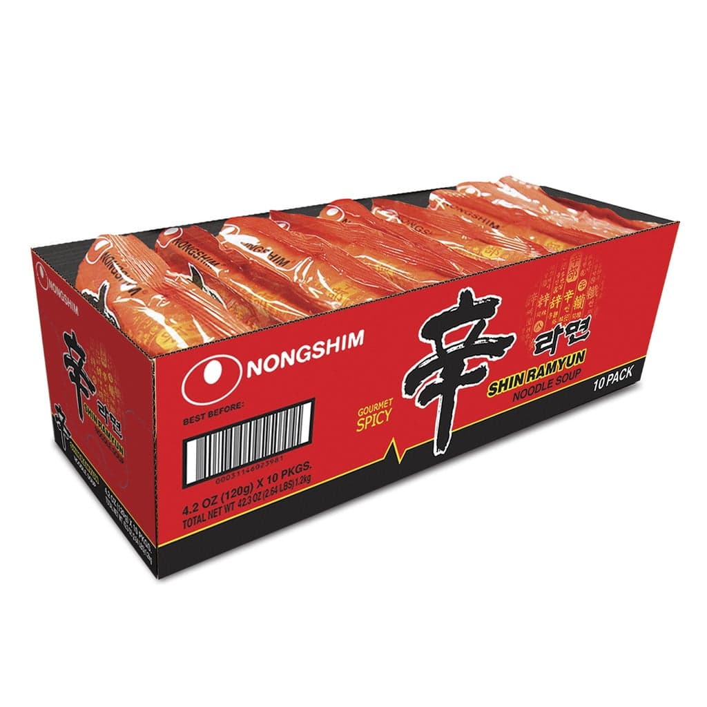 Nongshim Shin Ramyun Spicy Beef Ramen Noodle Soup Pack 4.02oz x 10 Count